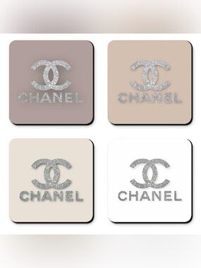 CHANEL Glitter Logo Coasters in Neutral Nude Tones - Set of 4 Glossy Coasters